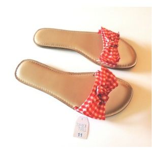 Red&White Gingham Bow Sandals